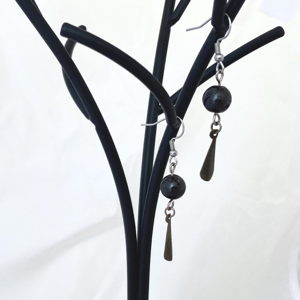 Handmade Bohemian Dangle Earrings - Upcycled Red Beads - Antique Gold Tone